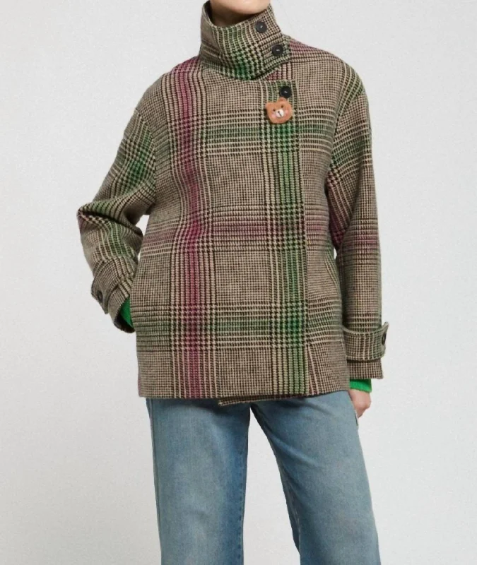 Wool Blend Tartan Jacket In Multi Color