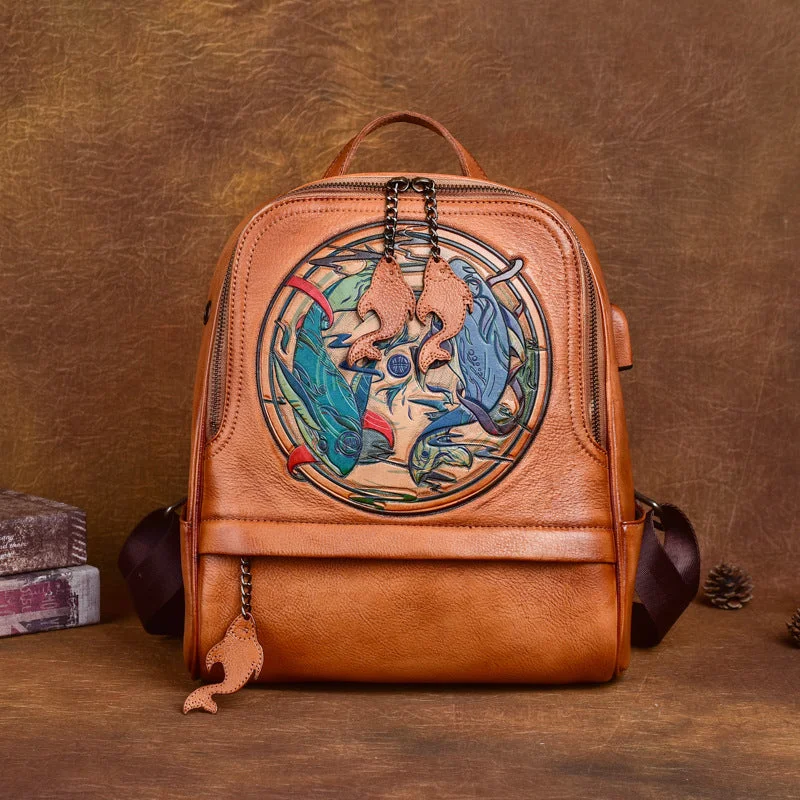 Pisces Ladies Leather Rucksack Cute Backpacks For Women