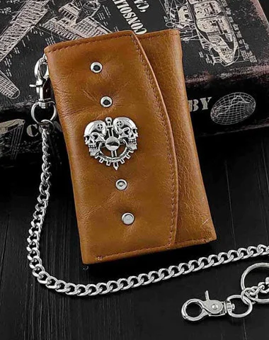 BADASS BROWN SKULL LEATHER MENS TRIFOLD SMALL BIKER WALLETS CHAIN WALLET WALLET WITH CHAIN FOR MEN BADASS BROWN SKULL LEATHER MENS TRIFOLD SMALL BIKER WALLETS CHAIN WALLET WALLET WITH CHAIN FOR MEN