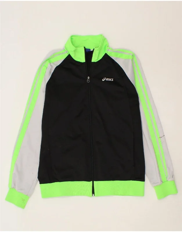 ASICS Womens Tracksuit Top Jacket UK 16 Large Black Colourblock Polyester