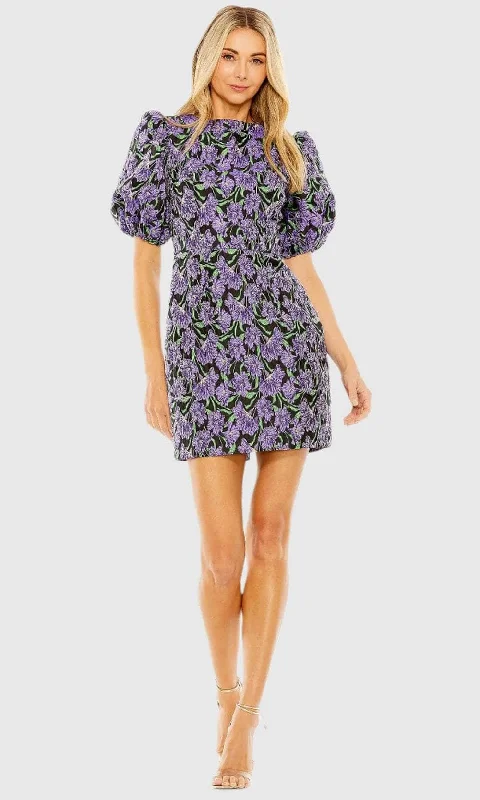 Ieena Duggal 68619 - Bubble Sleeve High Neck Cocktail Dress