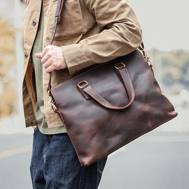 Vintage Dark Brown 14'' Computer Briefcase Mens Leather Briefcase Work Handbags Black For Men Vintage Dark Brown 14'' Computer Briefcase Mens Leather Briefcase Work Handbags Black For Men