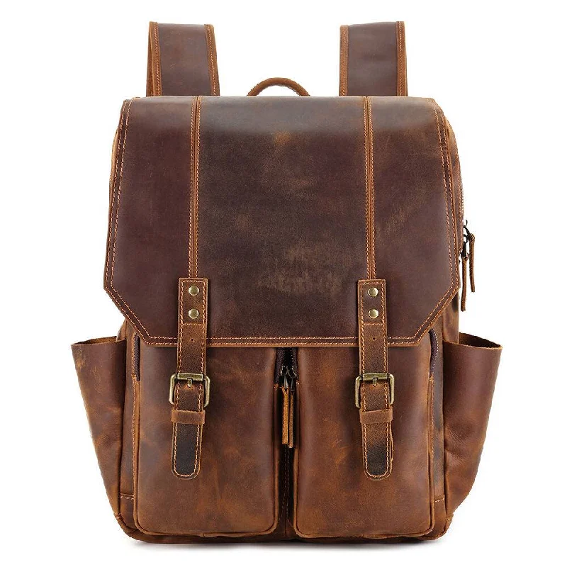 Vintage Men's Travel  Leather Laptop Backpack