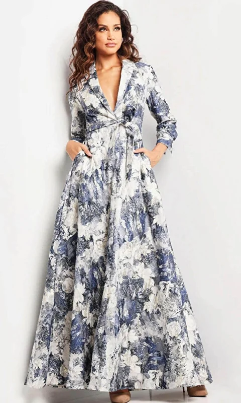 Jovani 26202 - Floral V Neck A line Dress