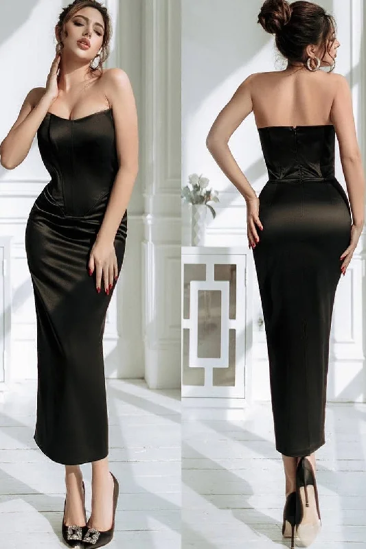 Strapless Slim Black Prom Dresses with Open Back